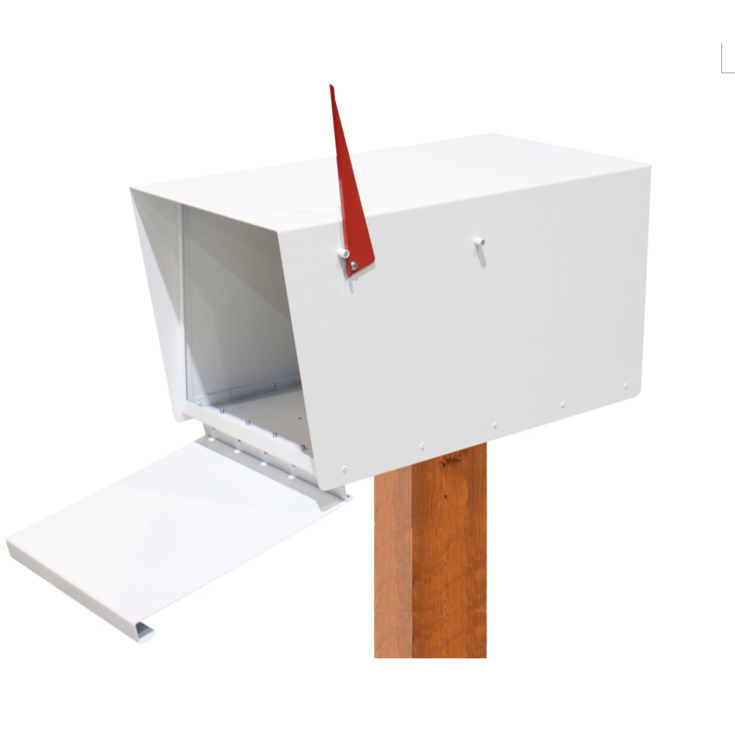 Large White Mailbox, Post-Mounted Contemporary Style #HC111